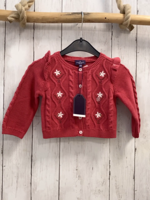 neu Sergen Major  Strickjacke  Gr. 74  rot Strick Zöpfe weiße Blumen 