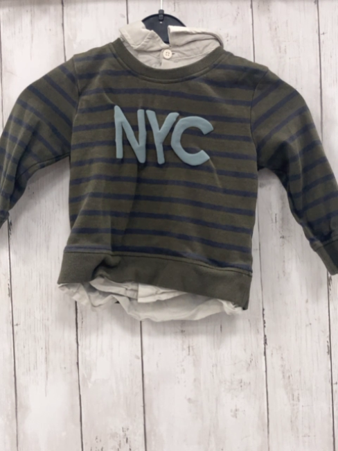  Pullover Gr. 86  oliv blaue Streifen + Schrift Hemdkragen