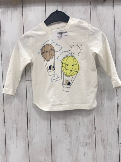  Langarmshirt Gr. 74  weiß Hunde im Heißluftballon
