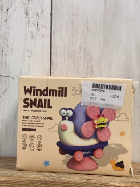 neu  Plastikspielzeug  Windmühle Schnecke mit Pfropfen im Karton 