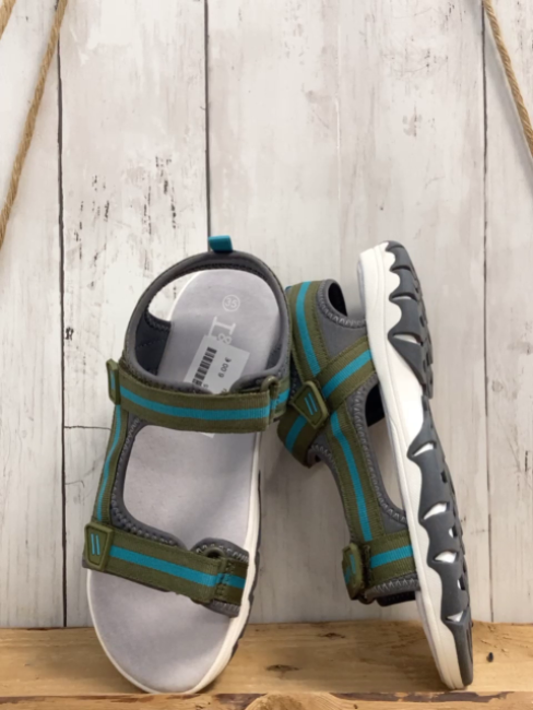 neu  Sandalen  Gr. 35  oliv türkis Streifen 