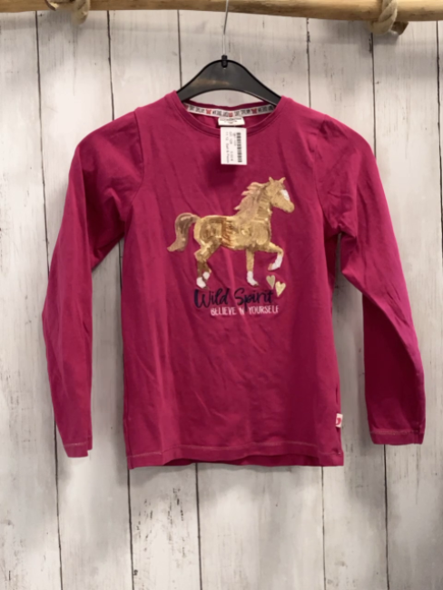 Salt & Pepper  Langarmshirt  Gr. 128  pink goldenes Pailettenpferd Schrift 