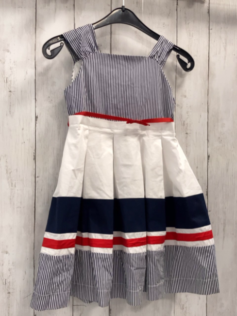 Mayoral  Kleid  Gr. 122  weiß blau rot mit Streifen + rotem Gürtel 