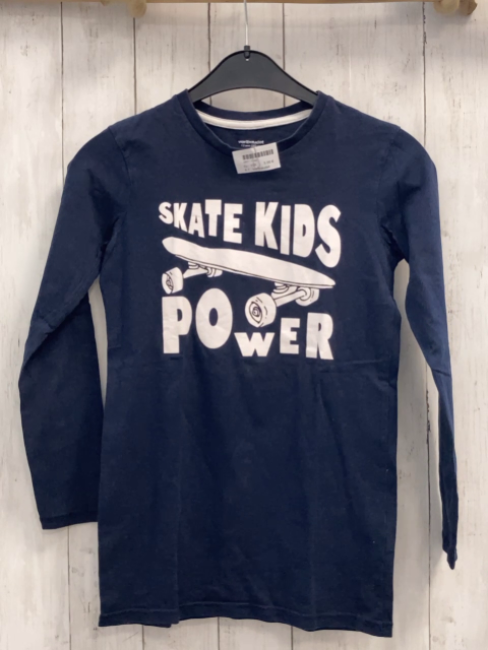 Vertbaudet  Langarmshirt  Gr. 152  blau weiße Schrift + Skateboard 