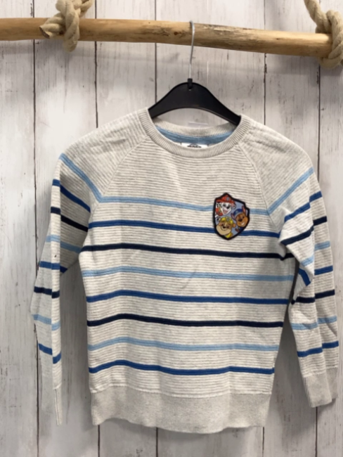 Paw Patrol  Pullover  Gr. 116  hellgrau blau hellblau schwarze Striefen Paw Patrol Aufnäher 