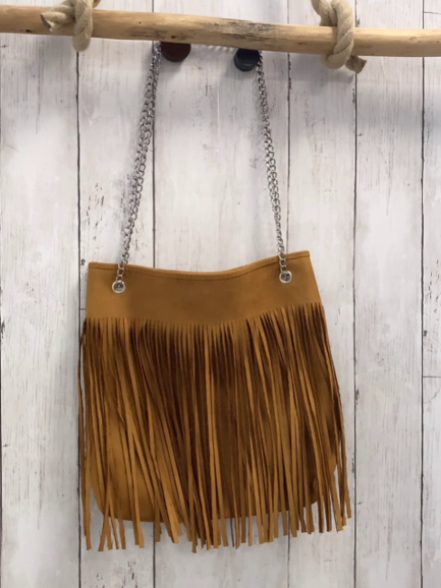  Tasche  mocca Fransen silber Kette 