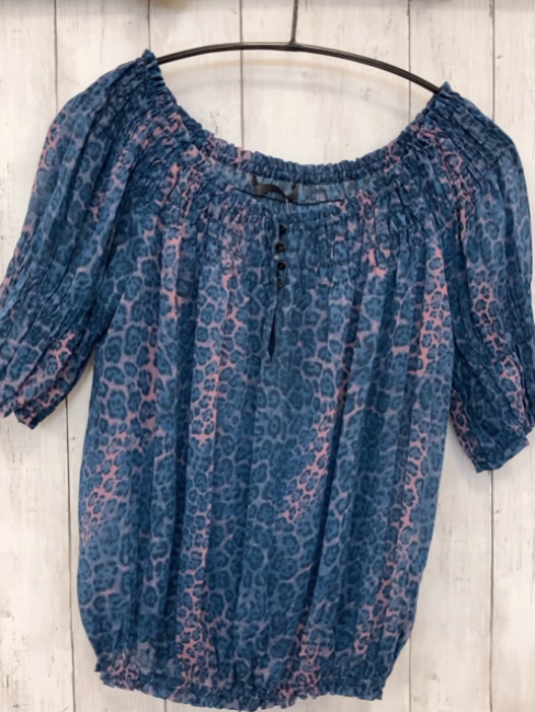 Zara  Sommerbluse S  petrol rosa gesmokter Bund 