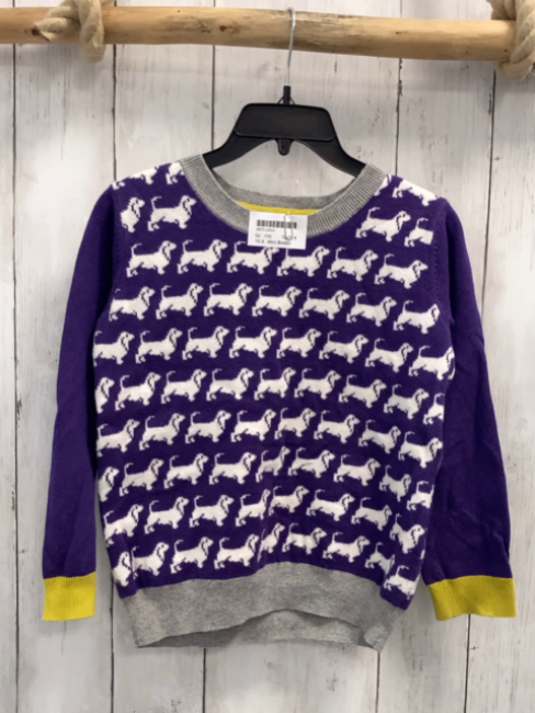 Mini Boden  Pullover  Gr. 110  lila weiße Hunde grau ocker Bund Strick 