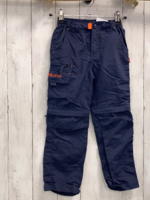 Trollkids  Funktionshose  Gr. 116  blau Beine abtrennbar Bund verstellbar  orange Schrift 