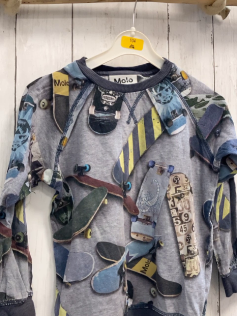 Molo  Langarmshirt  Gr. 110  hellgrau bunte Skateboards 