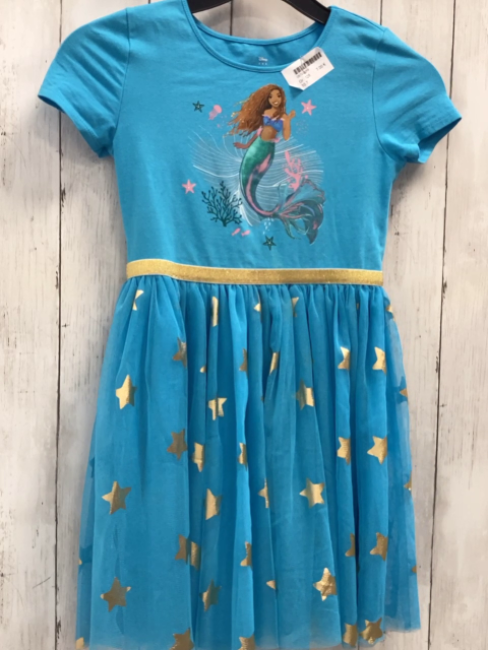   Kleid  Gr. 128   hellblau Arielle goldene glänzende Sterne 