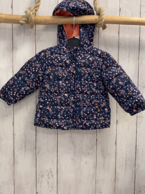   Winterjacke  Gr. 74  blau Blumen lachs Fleecefutter 