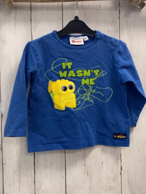 Lego Langarmshirt Gr. 80  blau grüne Schrift gelbe Figur