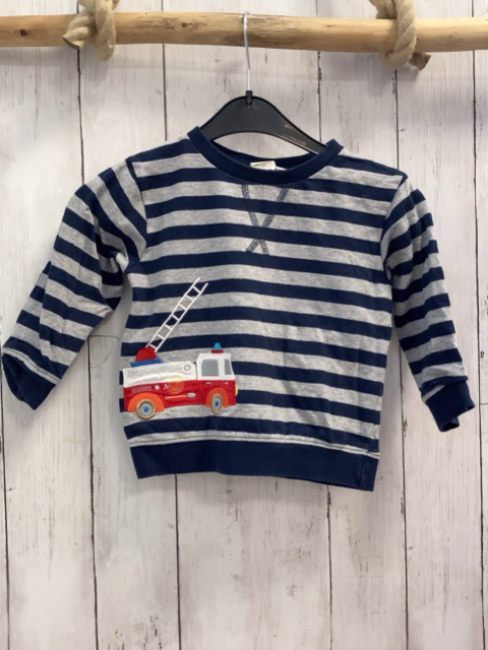 Alana  Pullover  Gr. 92  blau hellgraue Streifen Feuerwehrauto 