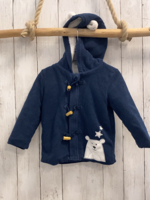 Dopodopo Fleecejacke  Gr. 92  blau Kapuze Eisbär weißes Plüschfutter 