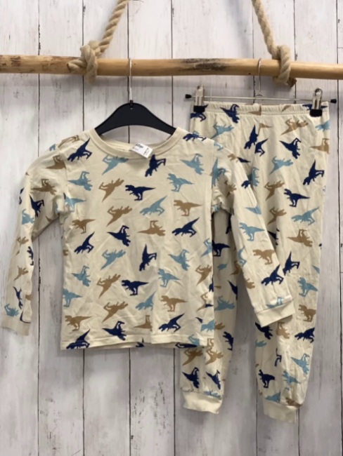 2tlg Dopodopo  Schlafanzug  Gr. 110  beige bunte Dinos 