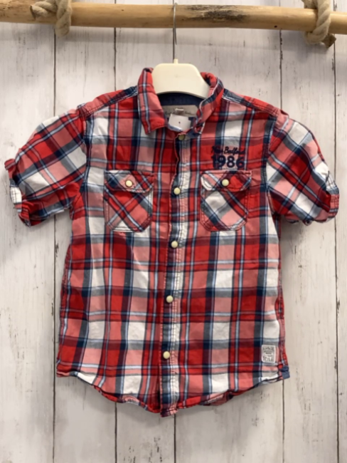 H&M  Sommerhemd  Gr. 122  rot blau hellblau weiß kariert 