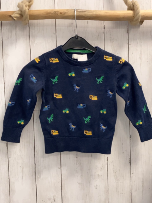   Pullover  Gr. 92  blau bunte Fahrzeuge Strick