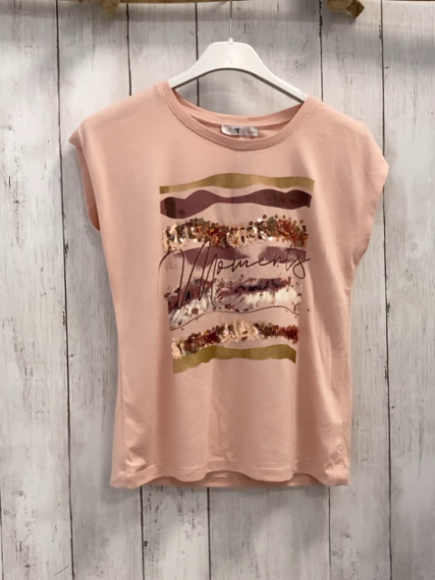   T-Shirt  Gr. 146/152  altrosa pflaume golden weißer Druck mit Glitzer + Pailetten