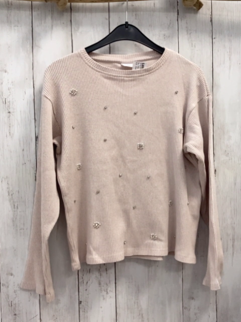 Zara  Pullover  Gr. 164  beige Rippen Perlen 
