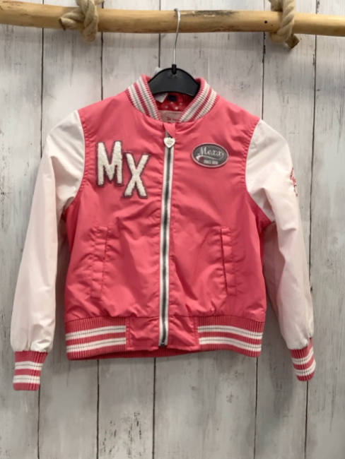 Mexx Jacke  Gr. 110  rosa weiße Ärmel rosa weiß silber Streifenbund Plüschschrift 