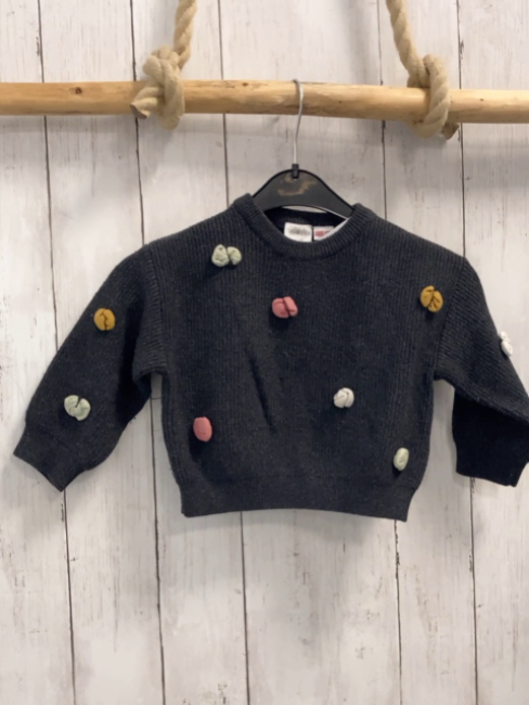 Zara  Pullover  Gr. 92  grau Strick bunte Schleifen 