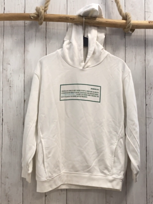 zara Pullover Gr. 140   weiß Kapuze grüne Schrift