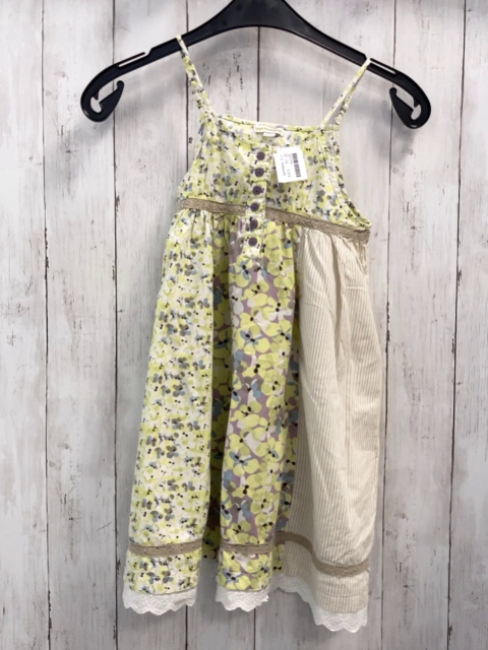 Vertbaudet  Kleid  Gr. 122  weiß beige Streifen + hellgrün mit Blumen 