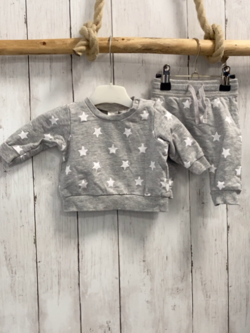 2tlg H&M  Pullover + Jogginghose  Gr. 50  grau weiße Sterne 