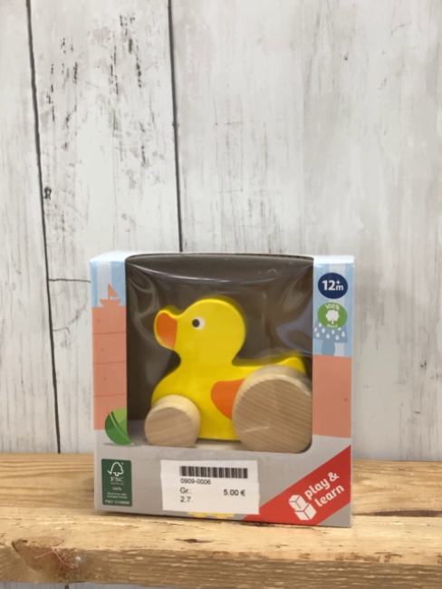   Holzspielzeug gelbe Ente im Karton 