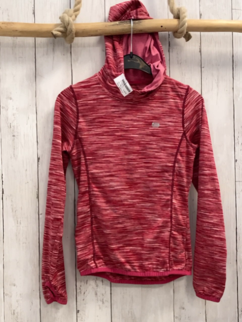 Manguun Sportshirt lang  Gr. 140  rot rosa weiße Streifen Kapuze 