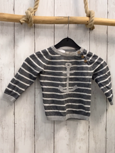 H&M  Pullover  Gr. 74  grau weiße Streifen hellgrauer Anker + Bund 