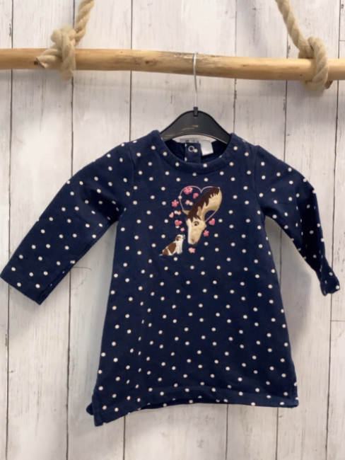   Kleid  Gr. 80  blau weiße Punkte Pferd Hund GLitzerblumen