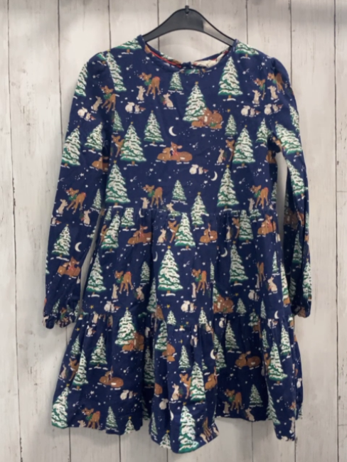 Mini Boden Kleid Gr. 134  blau Rehe Bäume