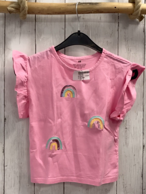 H&M T-Shirt  Gr. 110  rosa Rüschenärmel Pailettenbögen
