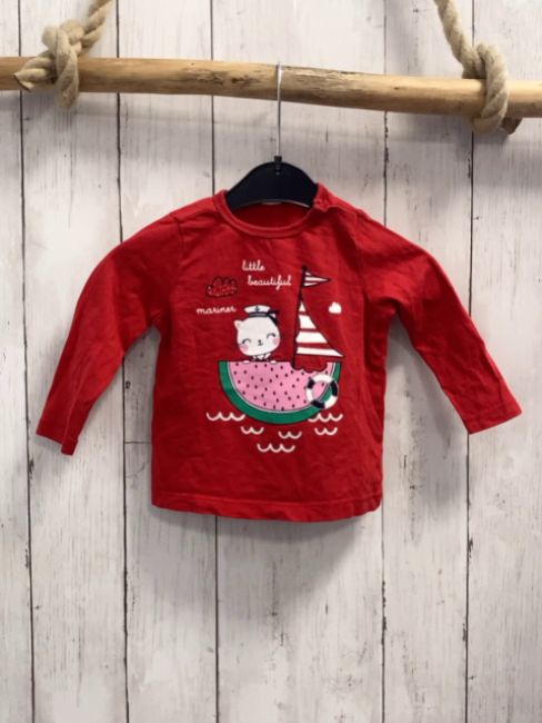 Waikiki  Langarmshirt  Gr. 68  rot Melonenboot mit Katze 