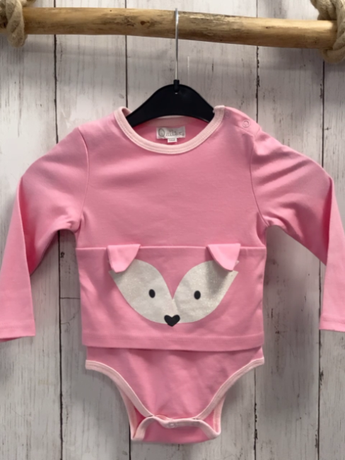  Langarmshirt  Gr. 86  rosa Glitzerfuchsgesicht Bodyunterteil 