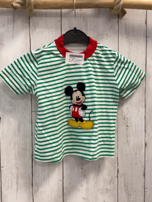   T-Shirt Gr. 92  grün weiße Streifen Micky Mouse roter Bund 