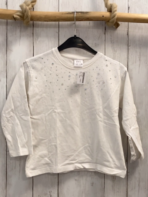 Zara  Langarmshirt  Gr. 122  weiß silber Steine 