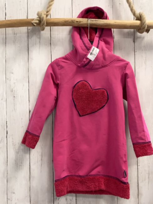 Jako-o  Kleid  Gr. 104  pink Kapuze rotes Plüschherz + -bund 