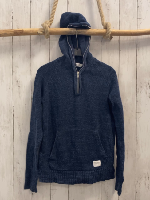 H&M Pullover Gr. 134  blau meliert Kapuze Strick