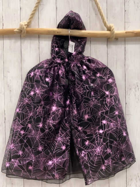 H&M  Karnevalkostüm  Gr. 104/128  schwarzer Umhang mit rosa Spinnen + Spinnennetz 