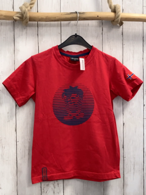Trollkids  T-Shirt  Gr. 128  rot Kreis mit blauen Streifen + Troll 