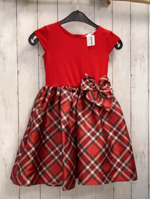 H&M  Kleid  Gr. 122  rotes Oberteil rot grün beige weiß karierter Rock mit Unterrock 