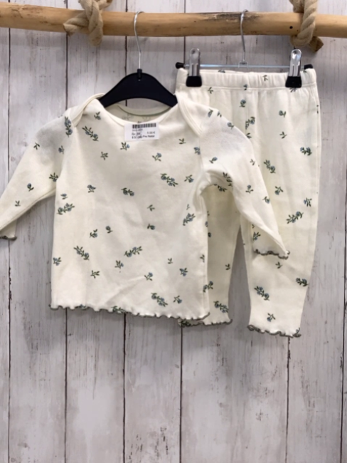 2tlg Pre Natal  Schlafanzug  Gr. 68  beige Rippen Blumen oliv Bund 