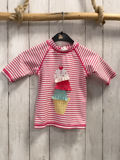   UV-Schutzshirt  Gr. 98  weiß pink Streifen Törtchen 
