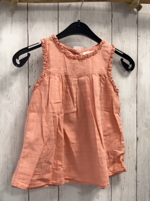 Next  Sommerbluse  Gr. 116  lachs bronze Glitzerkaros Rüschenbund 