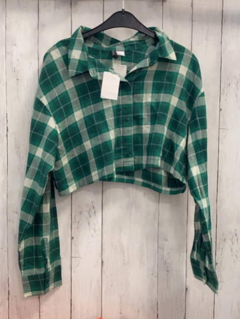 neu H&M  Bluse Gr. L grün hellgrün weiß grau kariert 