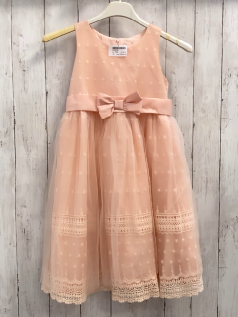Lady Diamond  Kleid  Gr. 128  rosa Tüllüberkleid creme Blumenstickerei Gürtel mit Schleife 