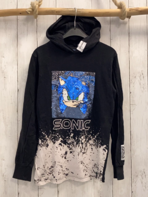  Langarmshirt Gr. 152  schwarz weiß Sonic Pailettenbild